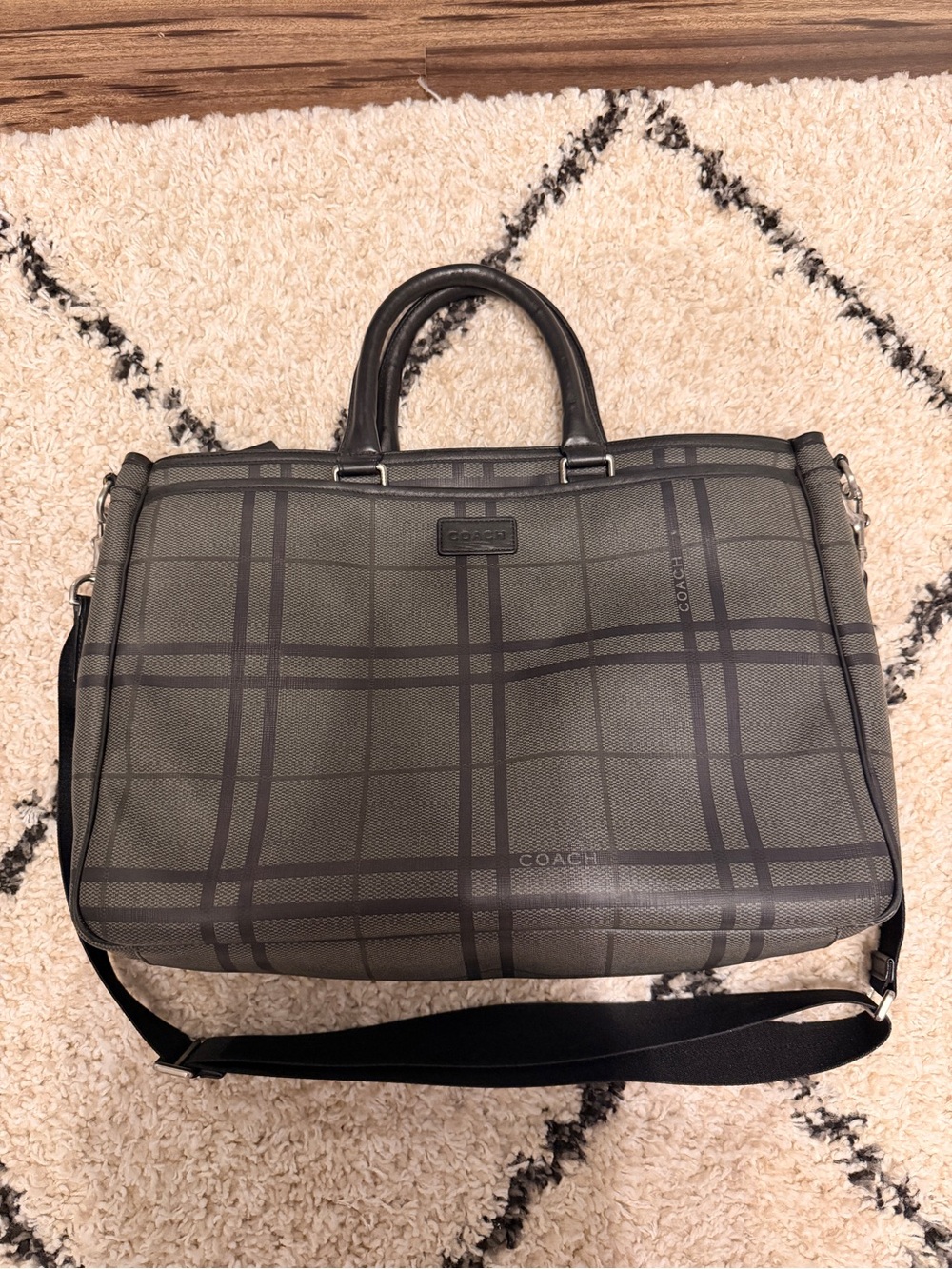 Coach Gray Plaid Briefcase with Shoulder Strap